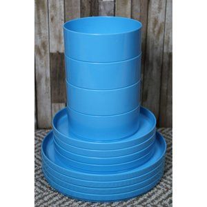 Durable Turquoise Plastic 4 Dinner & 4 Salad Plates and 4 Soup Bowls